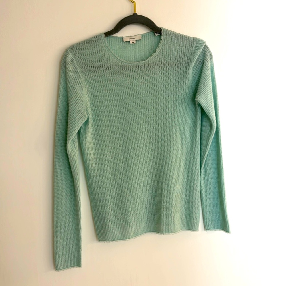Vince Mint Green Waffle Knit Long Sleeve Top